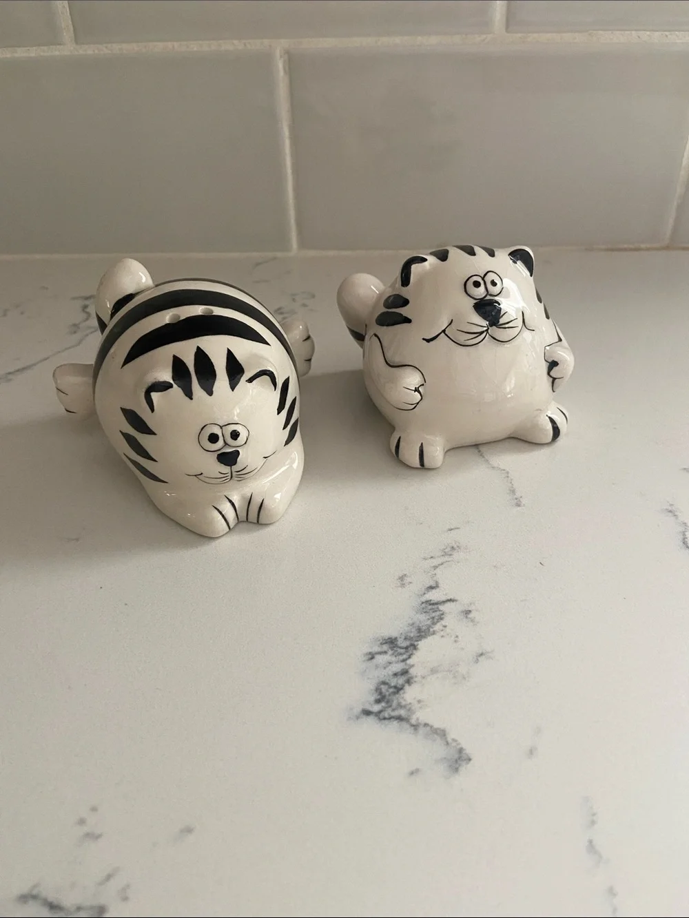 Whimsical Ceramic Cat Salt & Pepper Set - Black and White